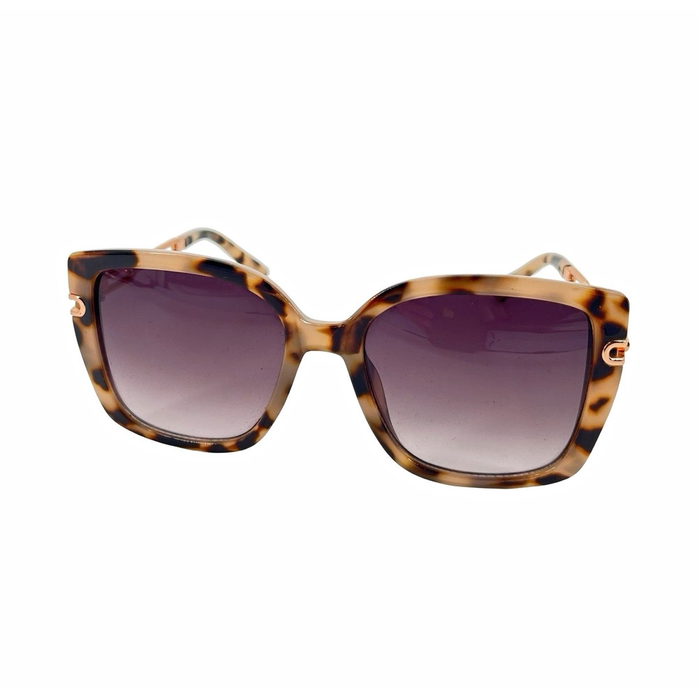 Women's Oversized Square Tortoise Sunglasses Gray Gradient Lens Gold Chain Boho